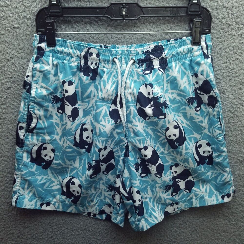 Trunks Men's M Panda Animal Print Blue Trunks Swimwear 30.75" 6.25" 11.25"